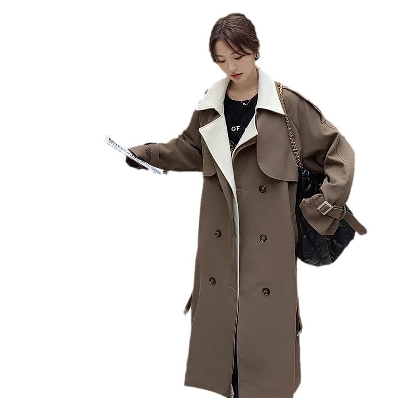 Set Retro Trench Coat Women's Spring and Autumn New Korean Long Coat XL