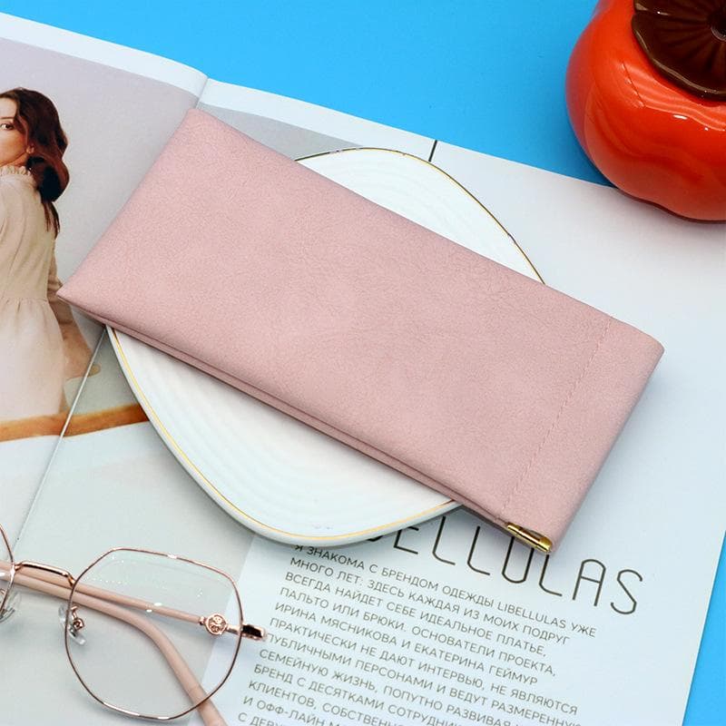 Zipper Sunglasses Case Fashionable Pu Leather Glass Case Pouch Mobile Phone Wallet Protective Glasses Box 9X18cm pink