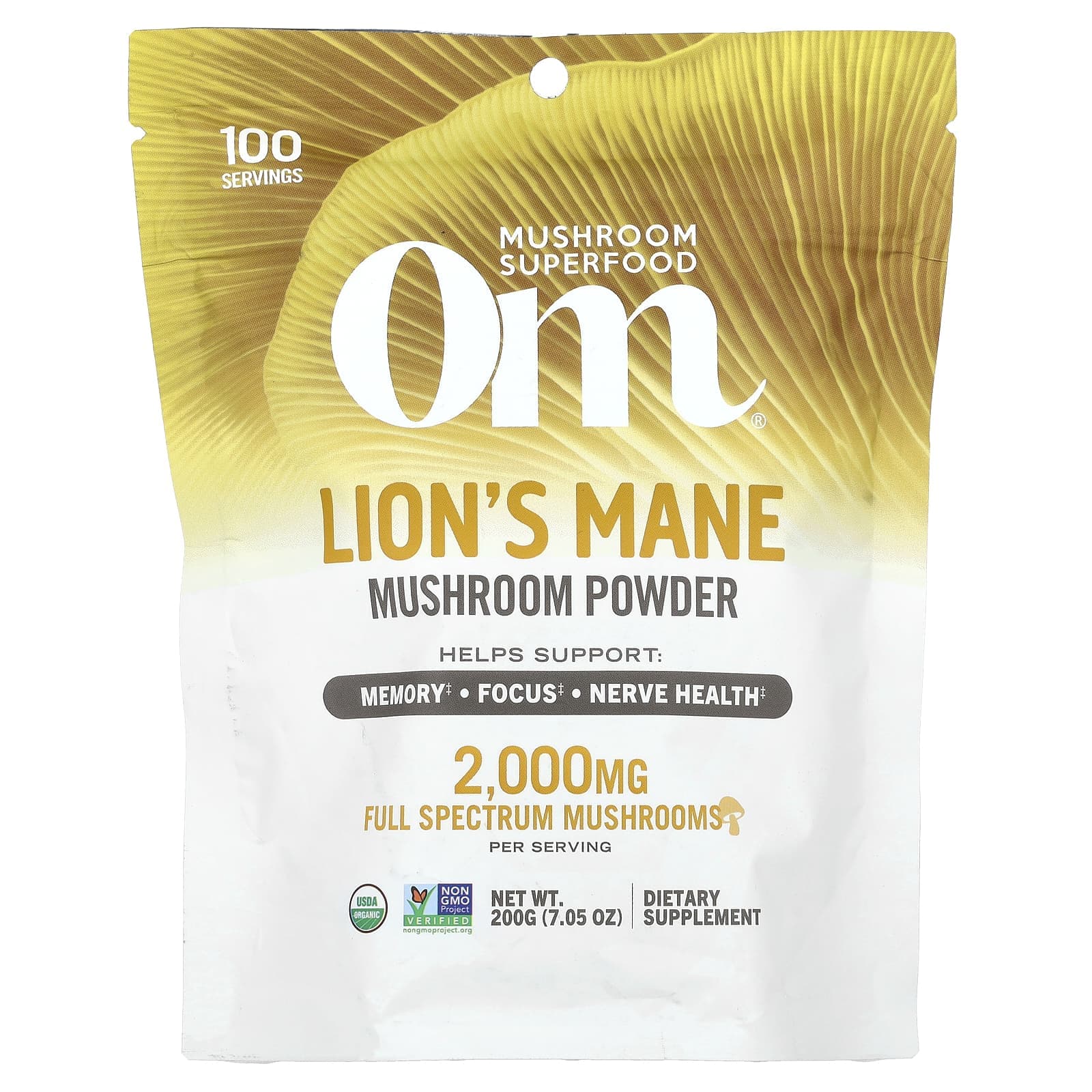 Om Mushrooms, Certified Organic Mushroom Powder, Helicopter's Mane Mushroom, 7.05 oz (200 g)