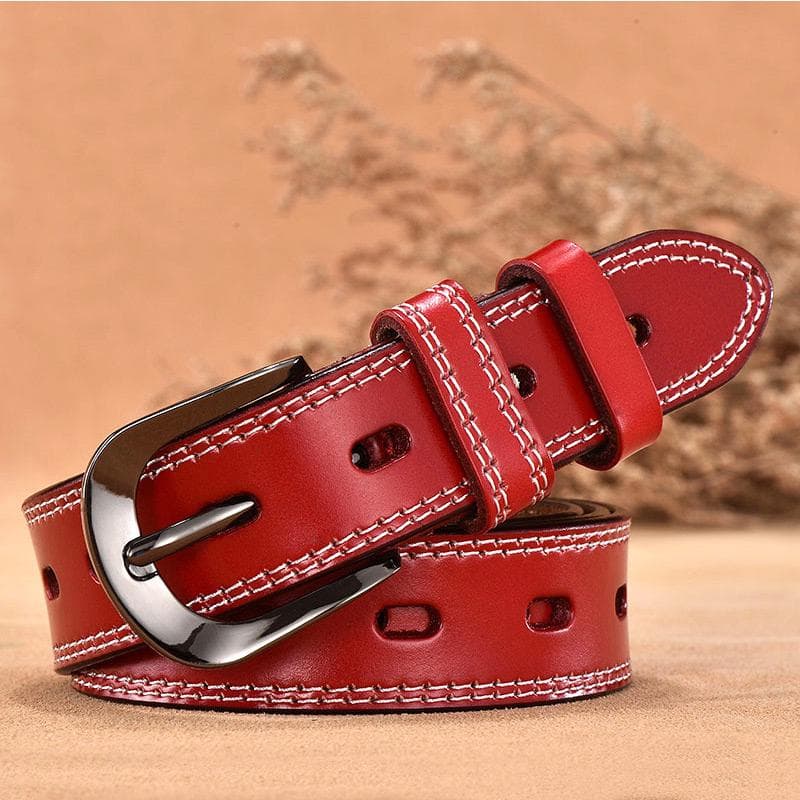 Women Genuine Leather Belt For Female Strap Casual All-match Ladies Adjustable Belts Designer High Quality Brand 110cm red