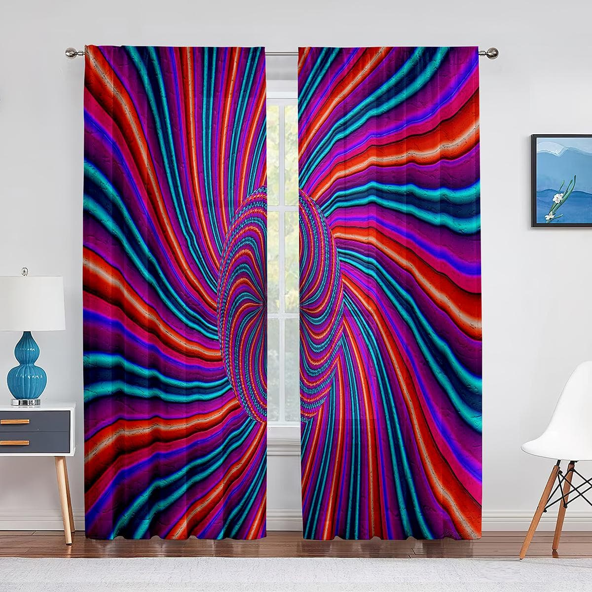 Psychedelic Rainbow Optical Illusion Sheer Curtain for Living Room Bedroom Voile Drape Kitchen Window Tulle Curtains Home Decor 1 PCS W100XH250cm&Grommet Top
