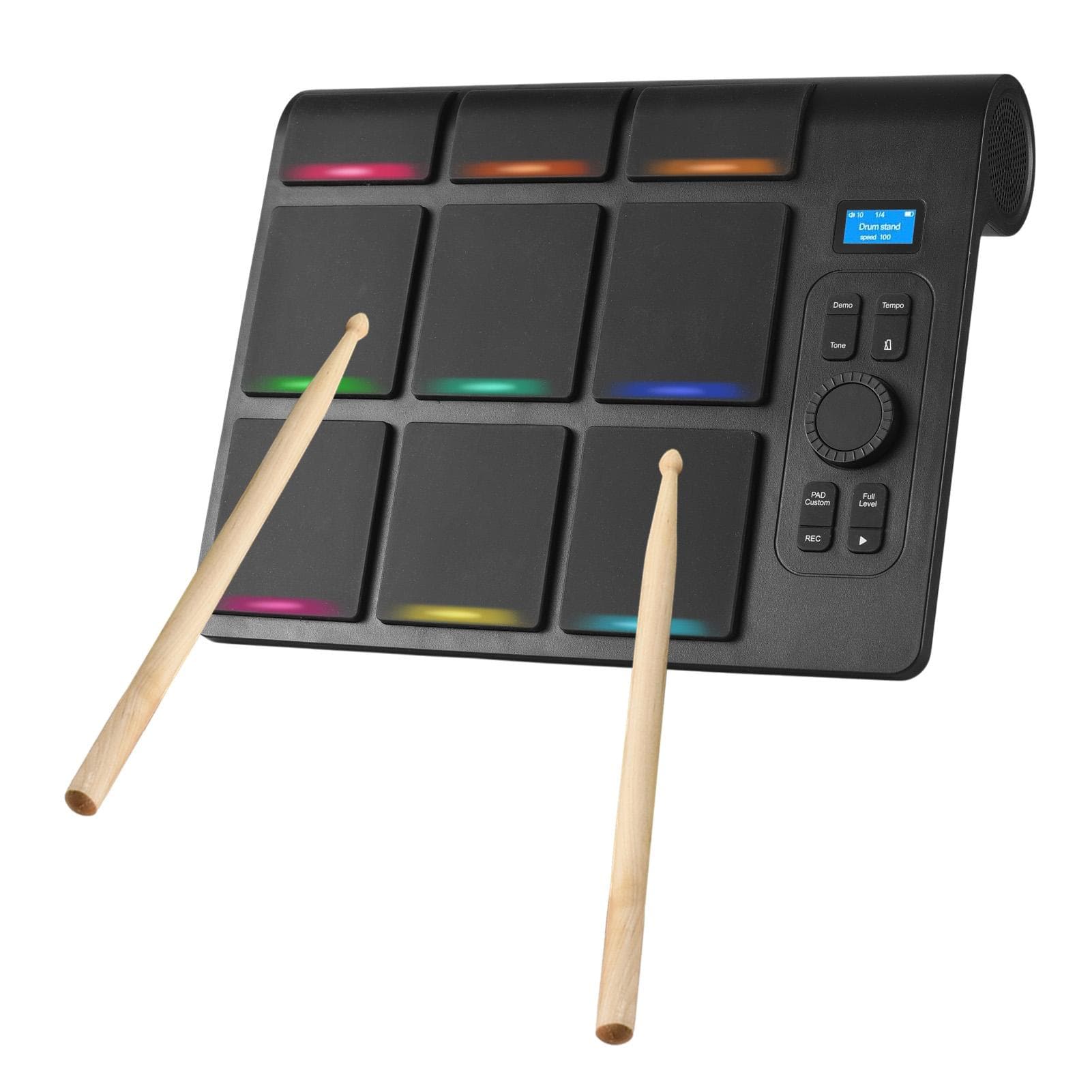 Electronic Tabletop Drum Set with 2 Speaker 9 Pads Color Lighting Supports BT MIDI Various Audio