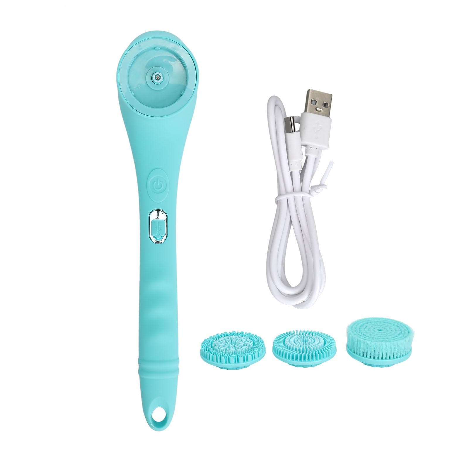 Electric Shower Brush Set Long Handle Waterproof Remove Dead Skin Body Cleansing Scrubber with 3 blue