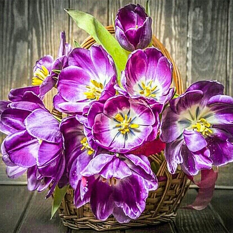 Diamond Embroidery Purple Flower Basket DIY Diamond Painting Cross Stitch Needlework Pasted Painting 30x30CM
