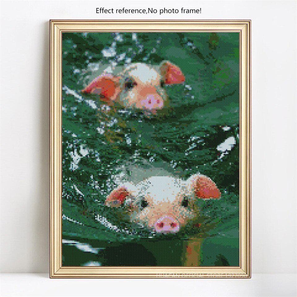 Diamond Embroidery Full Display Animal Full Round Diamond Painting Pig 5D DIY Cross Stitch 20X30CM