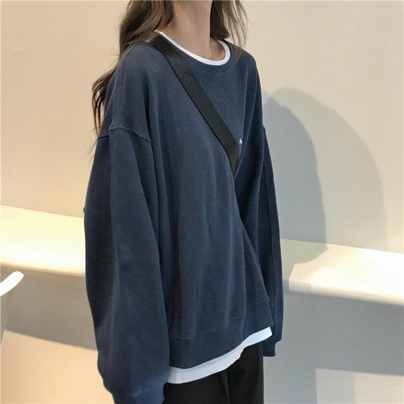 Autumn New Korean Version of The Letter Loose and Thin Long-sleeved Sweater, Thin Jacket for Female Students 2XL dark blue