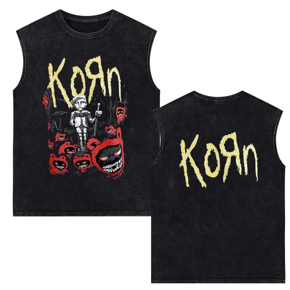 Korn Follow The Leader Rock Band Vintage Washed Tank Tops Men's Gothic Sleeveless Vest Cotton Oversized T-shirts M