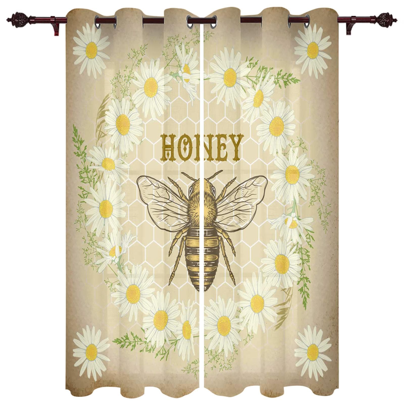 Bee Cartoon Window Curtains Home Decor Bedroom Window Treatments Valance Curtains for Living Room 135W x 60H(cm)