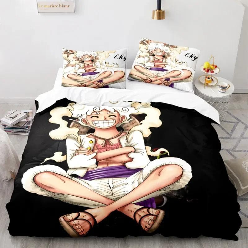 One-Piece Anime Duvet Cover Set Comforter Printed Nika Luffy Gear Cartoon Twin Size Bedding Sets Gifts 3-pieces Set Home Decor EU King 240x220cm