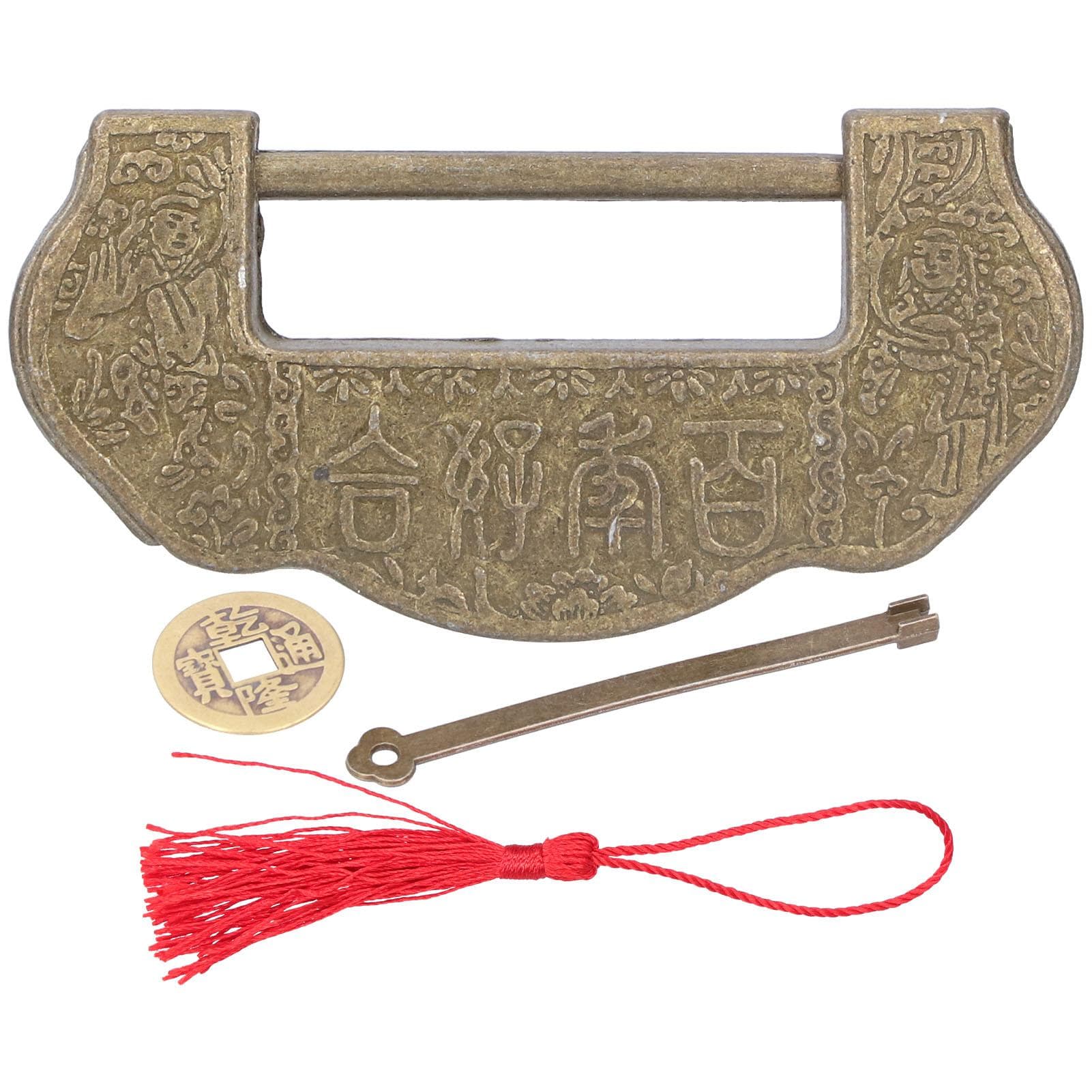 Chinese Carved Lock Set Ming Qing Dynasty Antique Brass Padlock for Cabinet Jewelry BoxAntique antique bronze