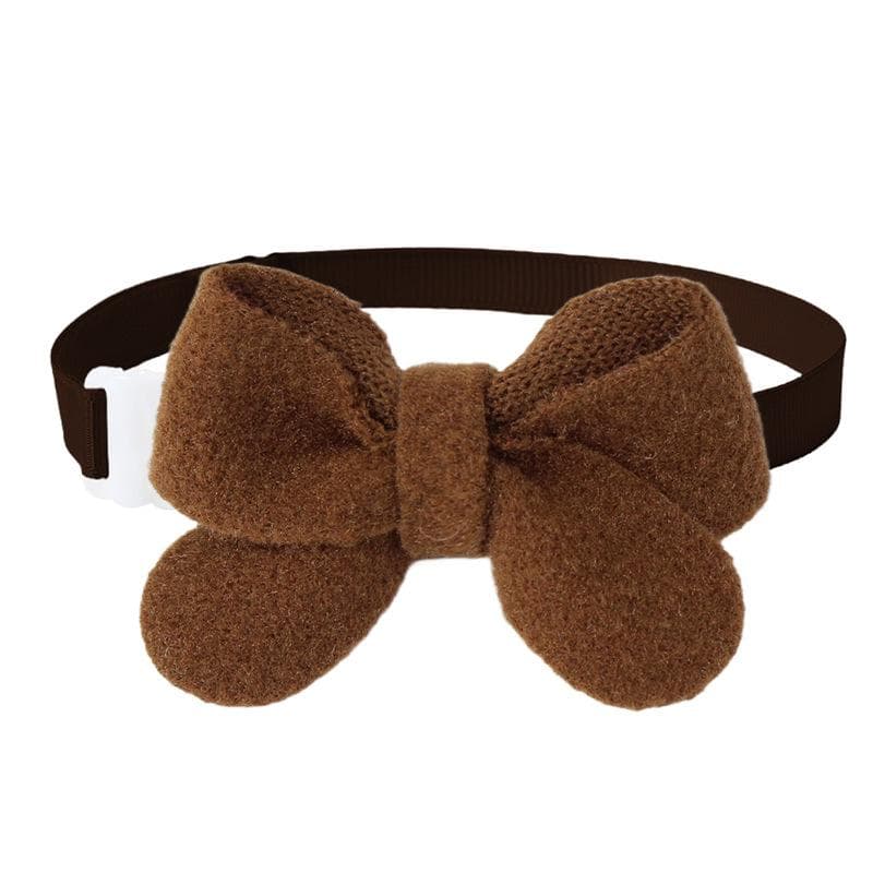 New Plush Bow Pet Collar Dog Decorative Bow Tie Adjustable Webbing Cat Neck Ring brown
