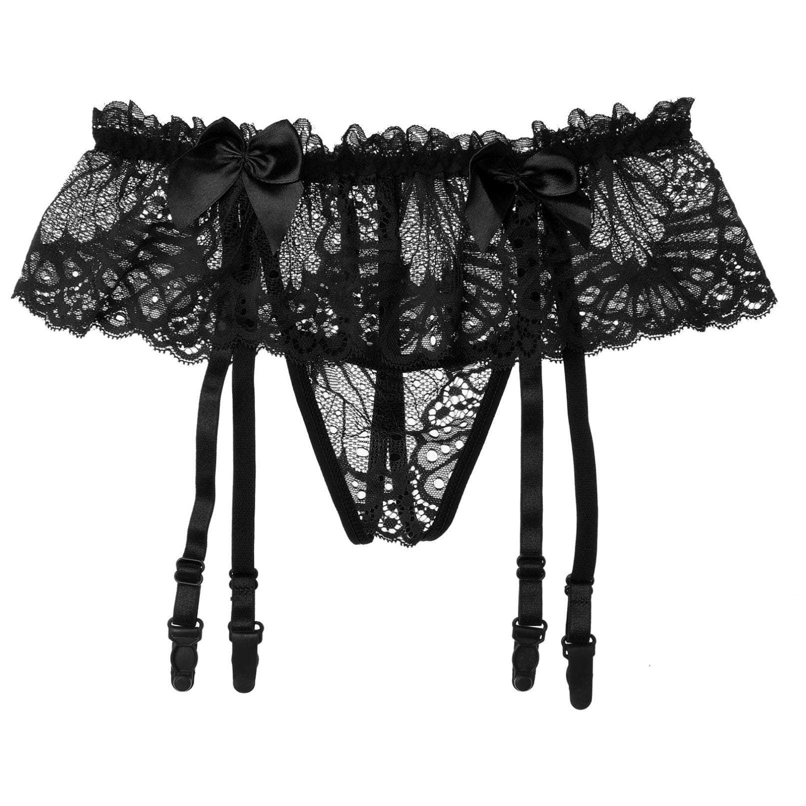 Men's Sexy Stocking Garter Lace Suspender Belts Panties Bow Garters black