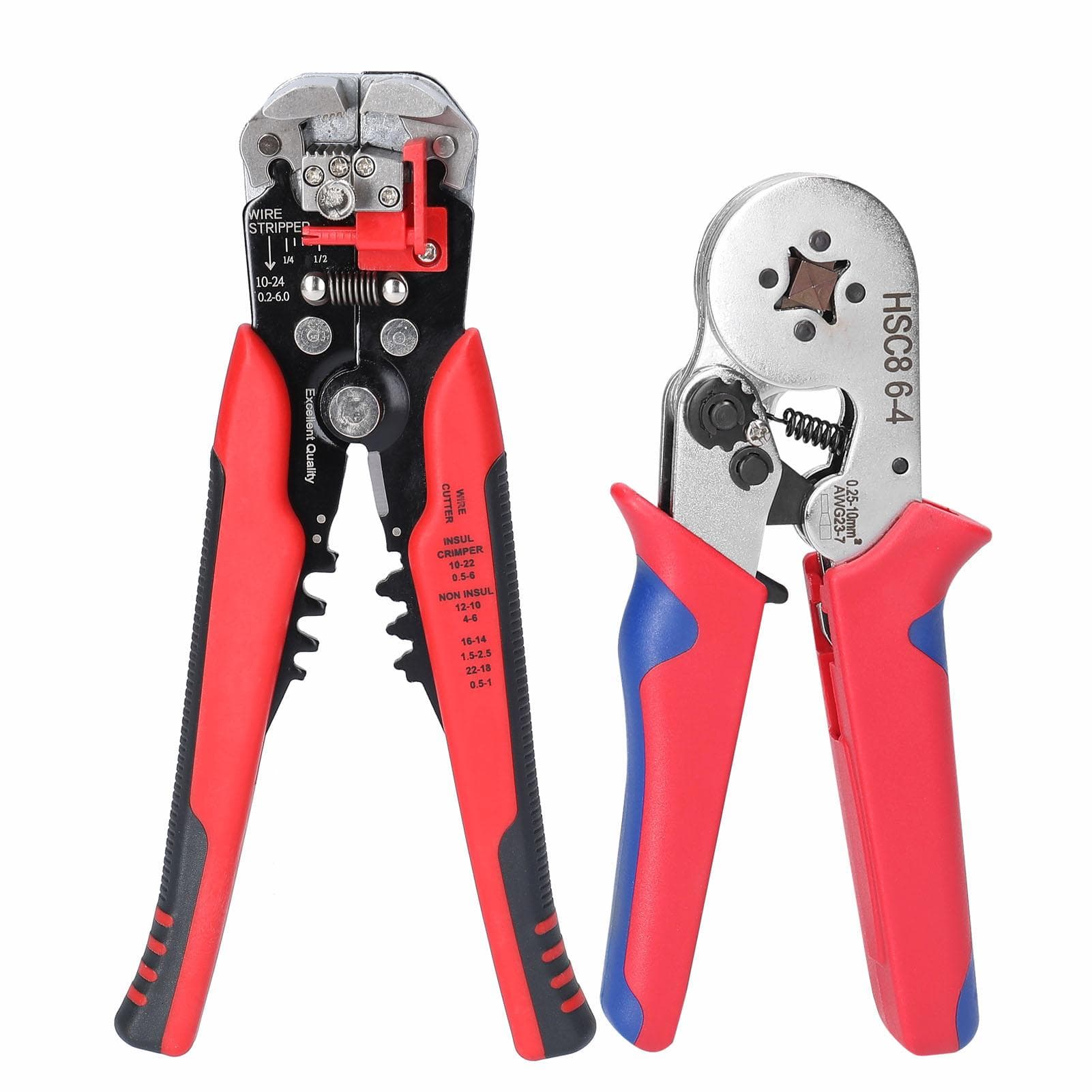 HSC8 6.4 0.25-10mm2 AWG23-7 Crimping Pliers and YE-1R 0.2-6.0mm2 Stripping Cutting Plier Kit HSC8 6-4&YE 1R multicolour
