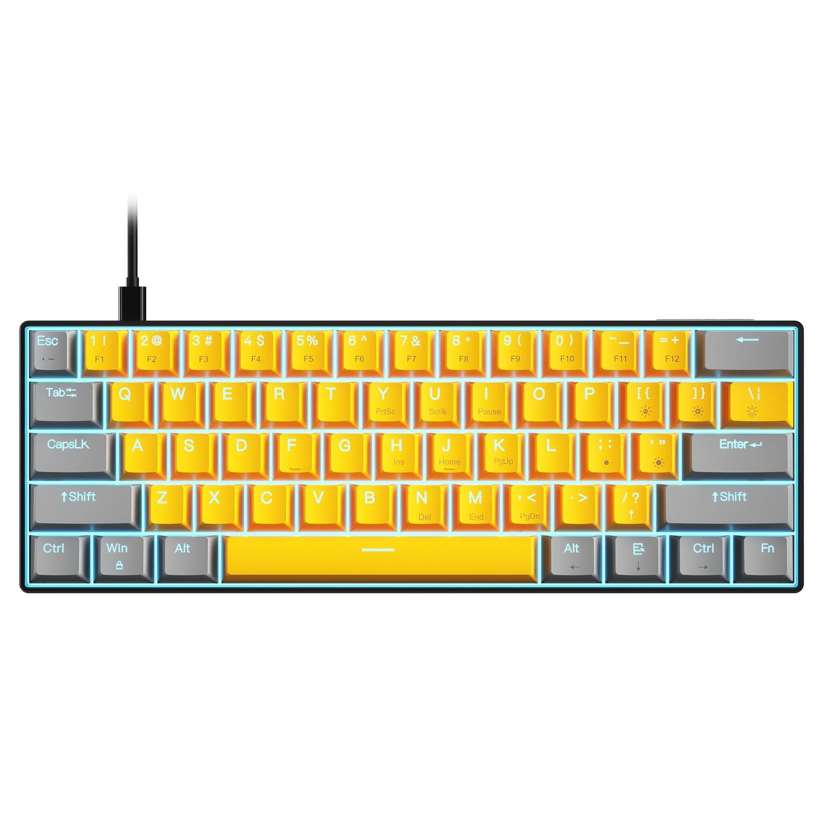OUTEMU USB Wired 61key Mechanical Keyboard LED Backlit Supports hot swap  Blue Switch  Red Switch Blue Switch yellow
