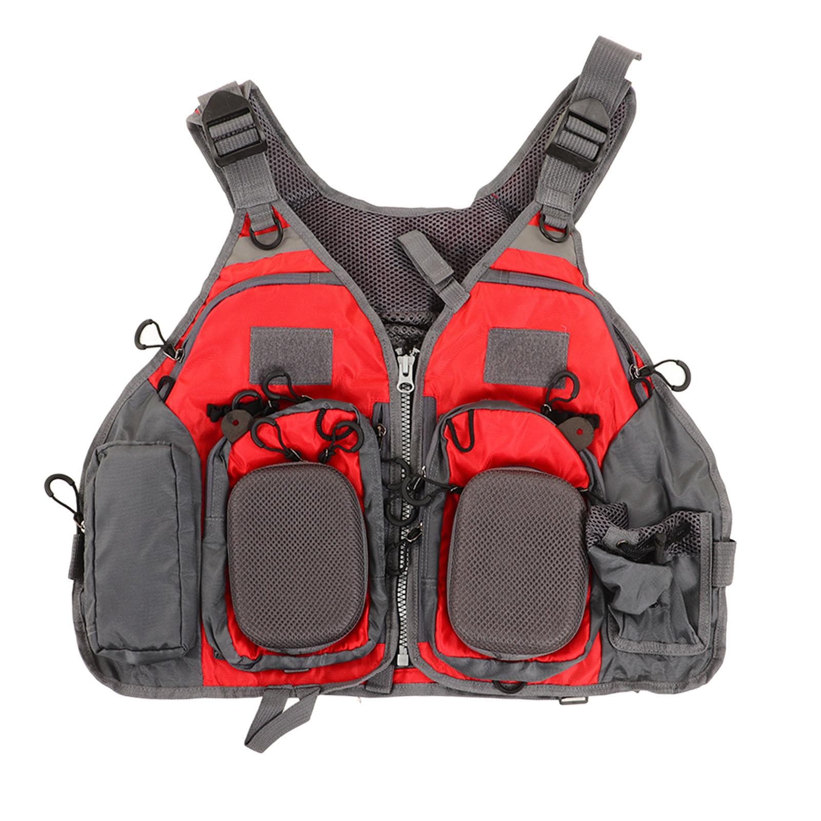 Mesh Fly Fishing Vest Red Free Size Multiple Pockets Lightweight Breathable Vest for Outdoor
