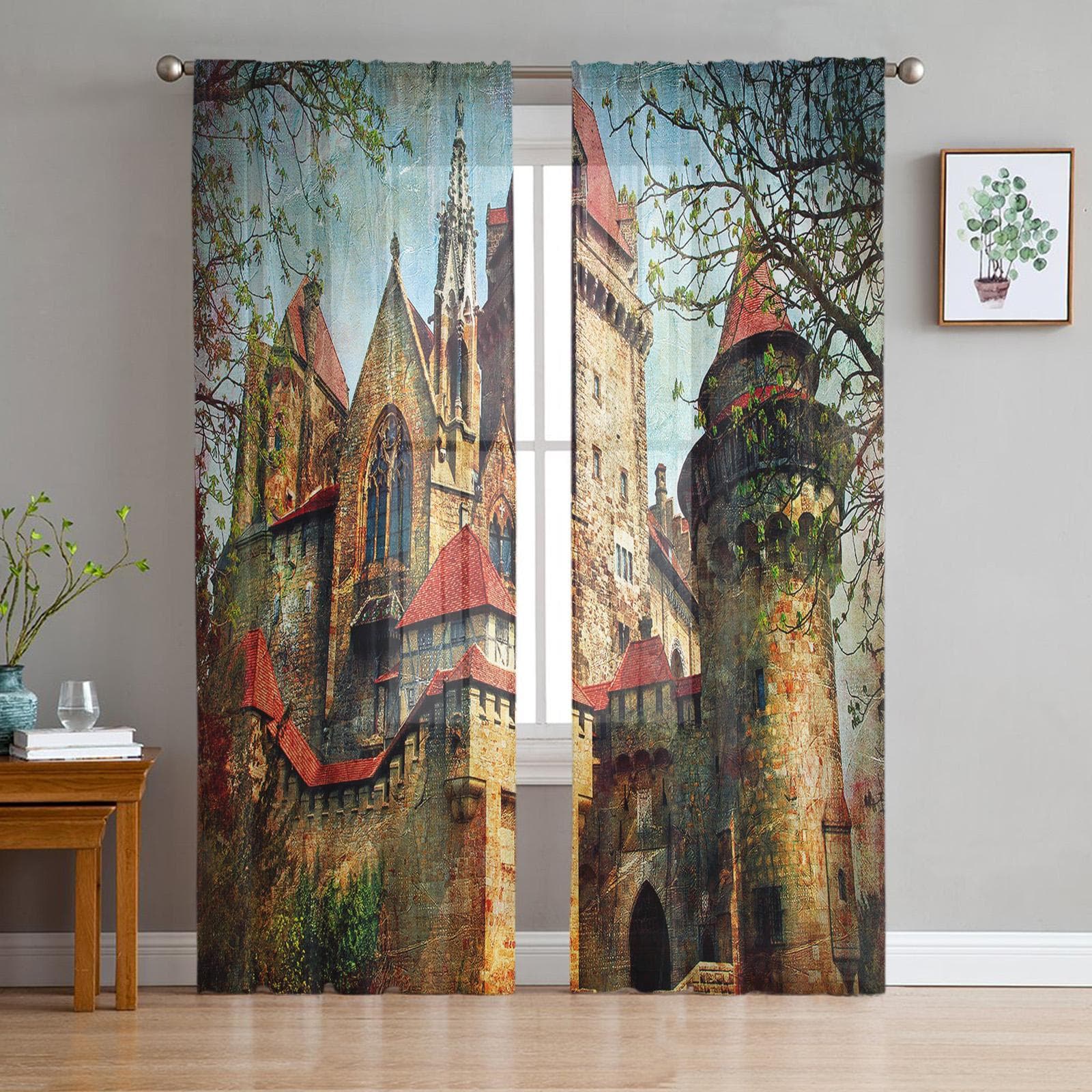 San Pietro Basilica Rome Retro Styled Chiffon Sheer Curtains for Living Room Bedroom Window Curtain Voiles Tulle Cortinas 135W x 114H(cm)