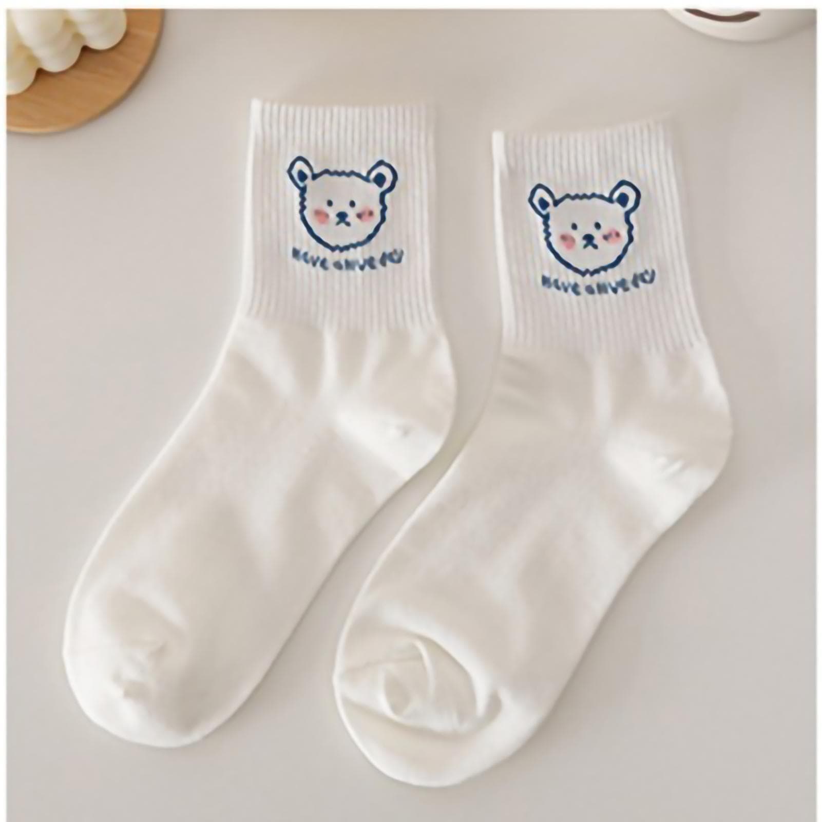 Funny Cute Cotton Socks White Lightweight Novel Cute Casual Cotton Socks for Women and GirlBlue One Size