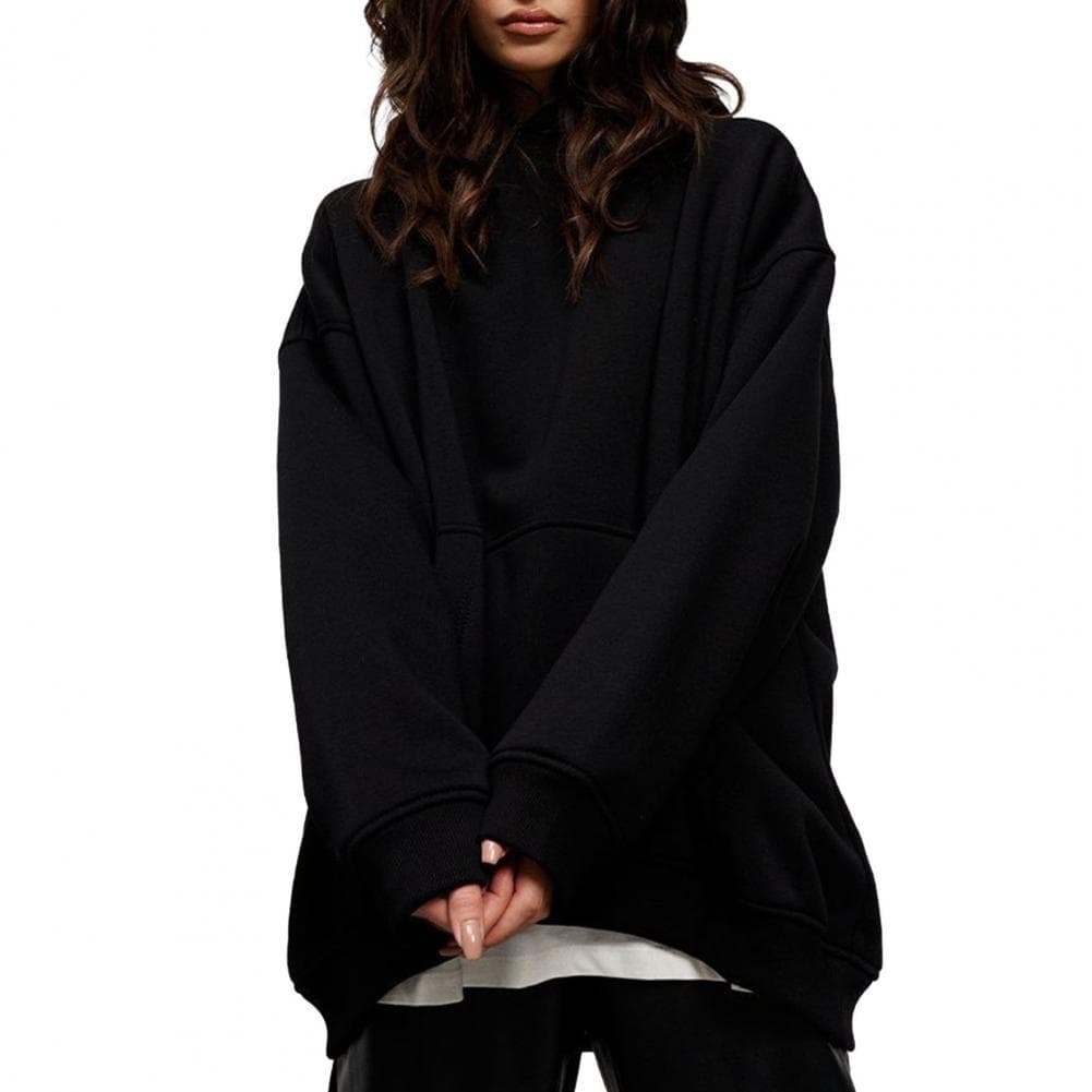 Women Oversized Hoodie Fall Winter Solid Color Large Pocket Long Sleeves Casual Loose Soft Warm Female Ladies Sport Sweatshirt B L black