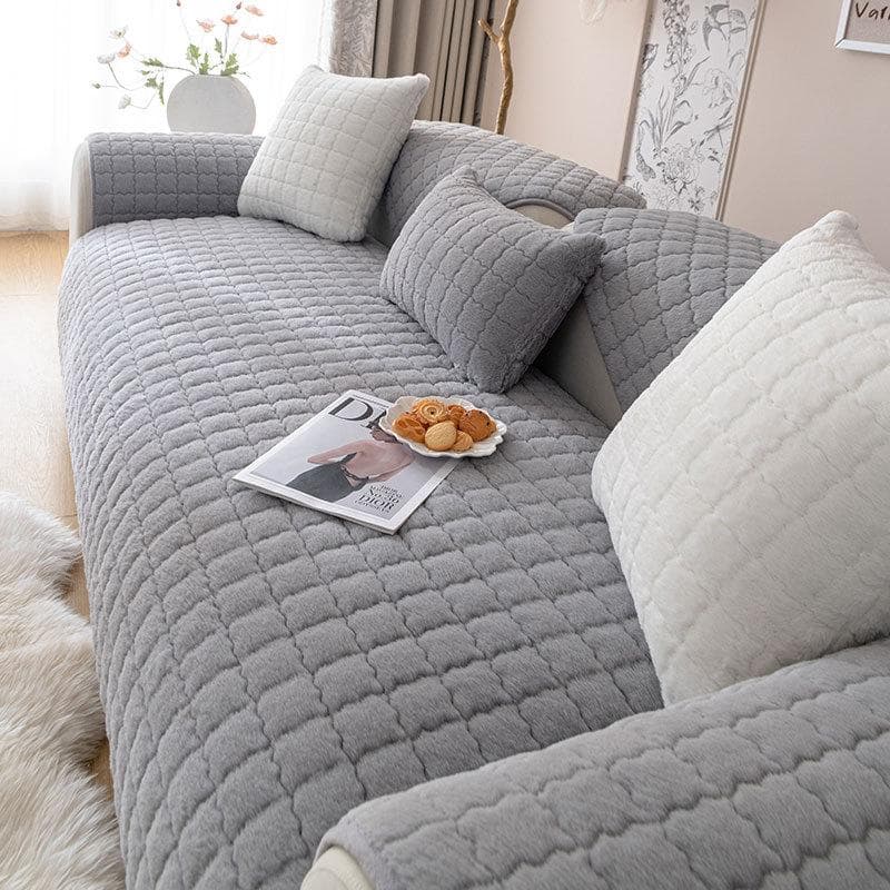 Rabbit Plush Sofa Cover Thicken Non-Slip Couch Cover Solid Color Plaid for Living Room Slipcover Warm Universal Couch Cushion 70x70cm 1pcs