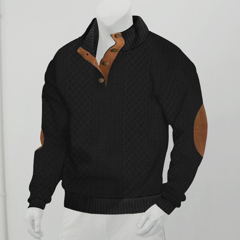 Autumn and Winter Men's Outdoor Casual Standing Collar Long Sleeve Jacquard Knit Pullover Sweatshirt XL black