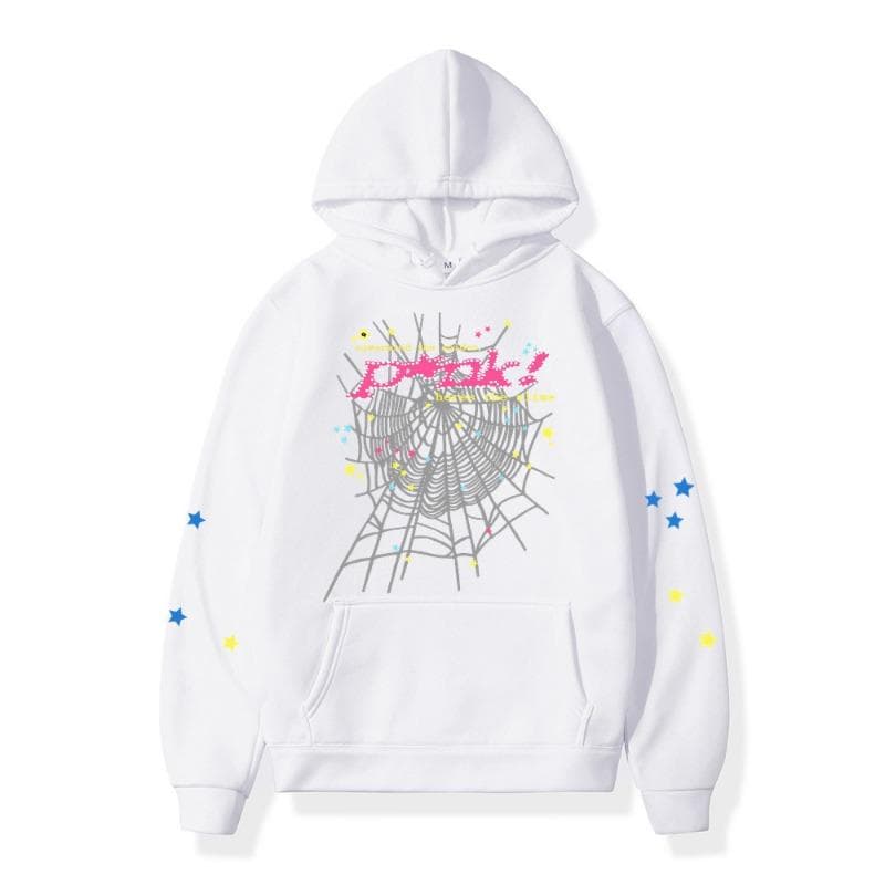 Autumn Winter Spider Web Hip Hop Singer Printed Versatile Hoodie Loose Casual Hoodies & Sweatshirts Men’s XL white