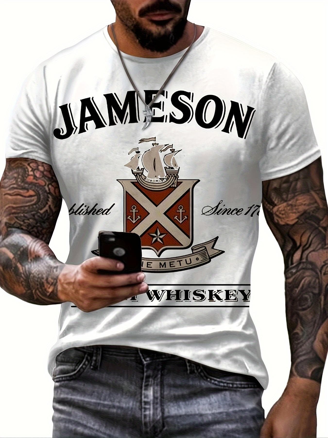 Jameson Whiskey 3D Print Men's T-Shirt - Stylish & Comfortable Short Sleeve Tee for Summer, Casual Wear L