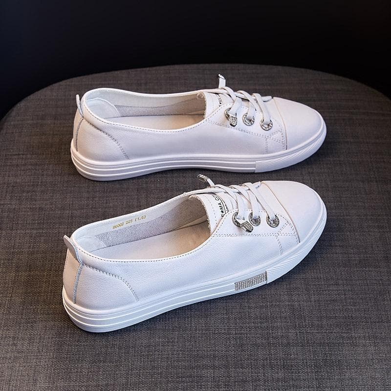 Genuine Leather Small White Shoes Women's Shoes Summer New Breathable Shoes Thin Section Sneakers All-match Explosive Sports White Shoes 37 white
