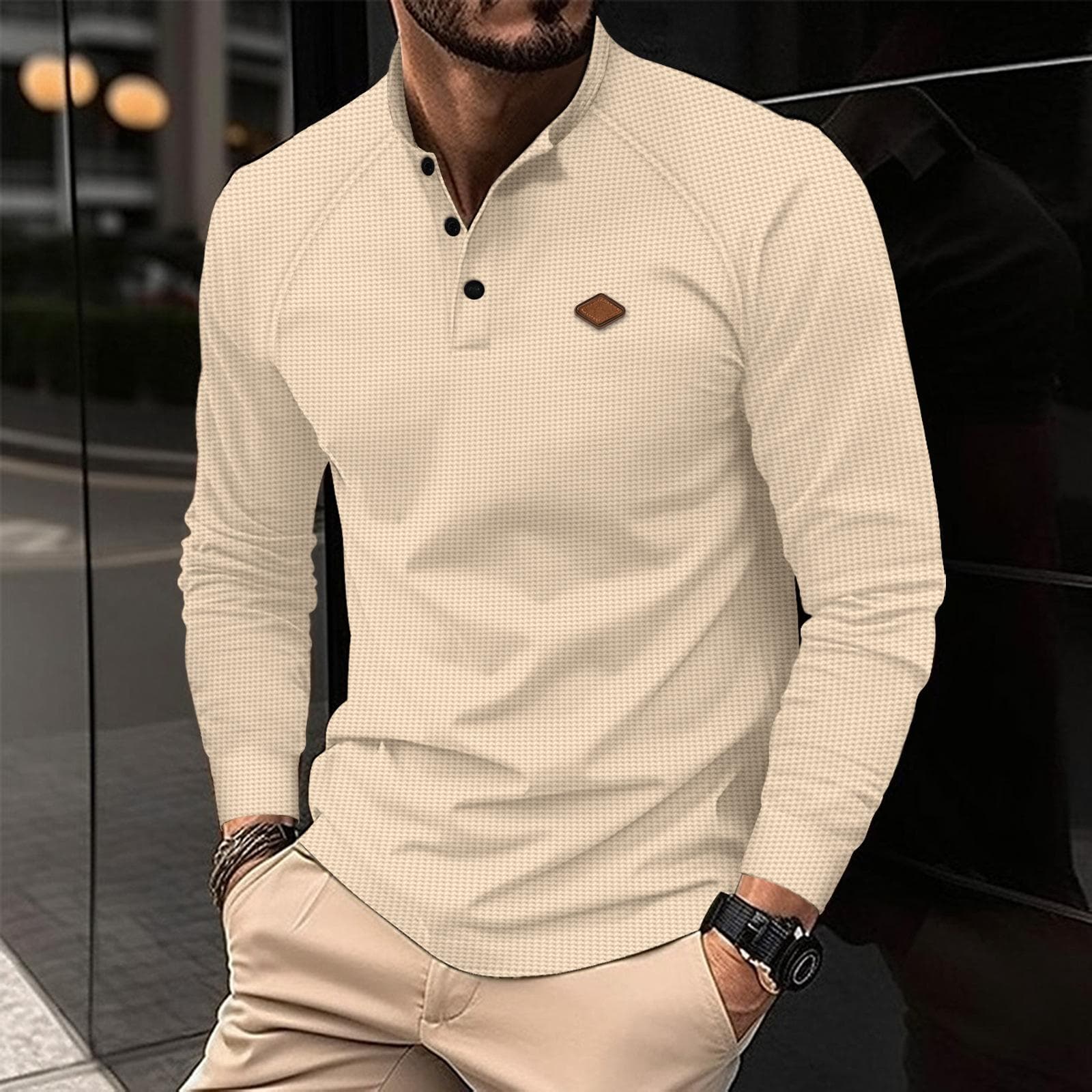 New Autumn and Winter Men's POLO Shirt Lapel Solid Color Long Sleeve Sports L