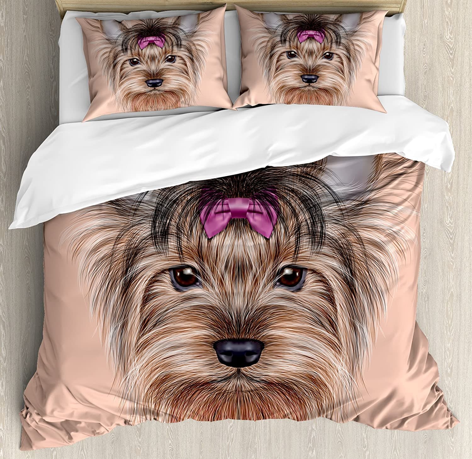 Yorkie Bedding Set For Bedroom Bed Home Yorkshire Terrier with Cute Ribbon Animal Duvet Cover Quilt Cover And Pillowcase AU Double(180x210cm)