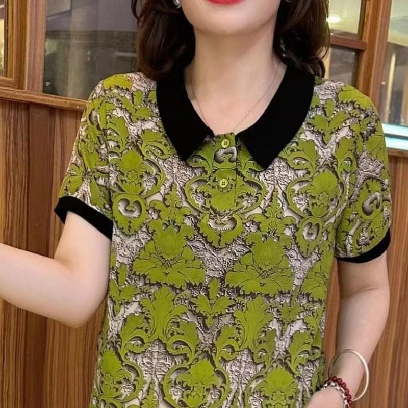 Mom's Short-sleeved T-shirt for Summer New Casual Large-size Top Middle-aged Women's Fashionable Age-reducing Slimming Base Shirt 5XL