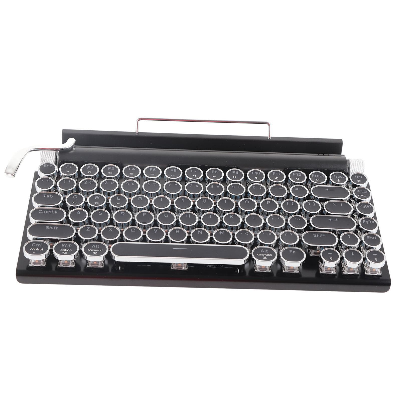 Typewriter Keyboard 83 Keys Vintage Wireless Bluetooth Mechanical Keyboard with Metal Round Cap black
