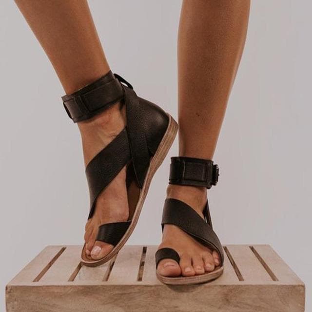 Summer Women's Shoes Flat Sandals Female Open-Toe Shoes Women Sandals Casual Roman Style 36 black