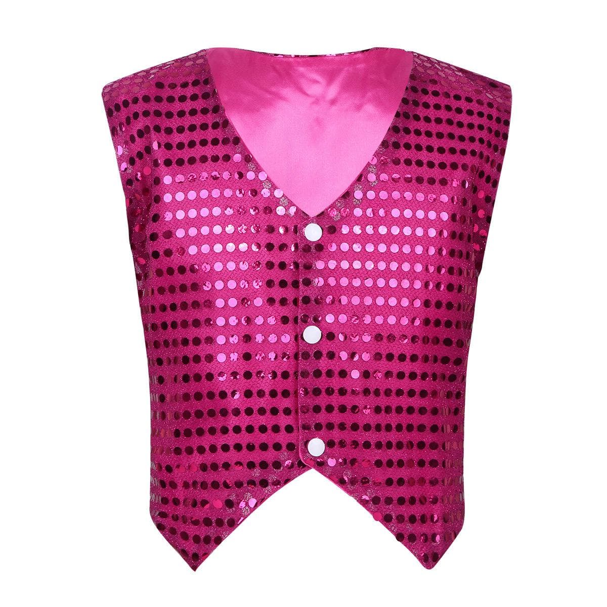 Kids Unisex Jazz Dance Performance Costume Sleeveless Glittery Sequined Vest Waistcoat 10-12 Years Rose