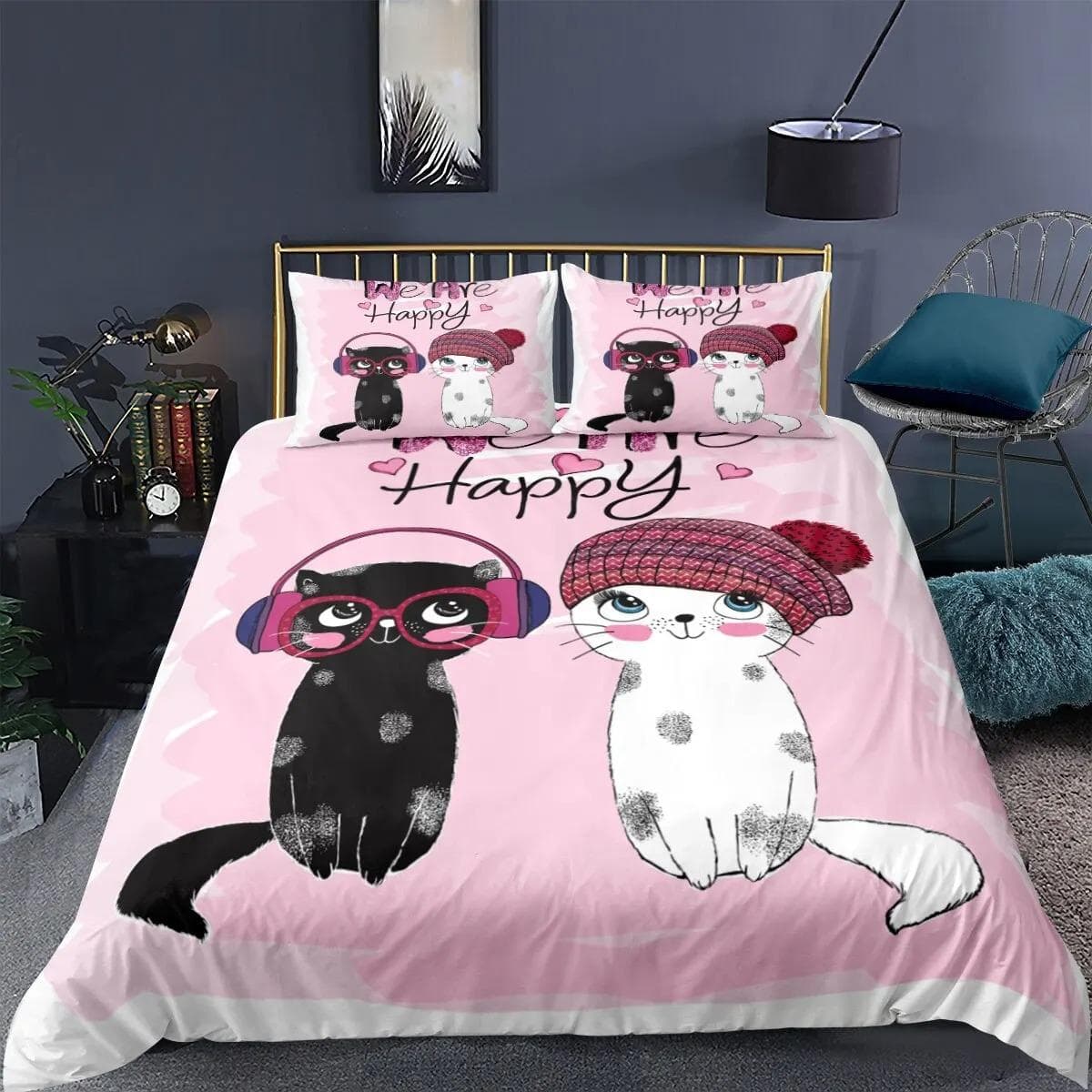 Cat Cartoon Cute Kitten Bedding Set Boys Girls Twin Queen Size Duvet Cover Pillowcase Bed Kids Adult Fashion Home Textileextile 70x133cm 2pcs