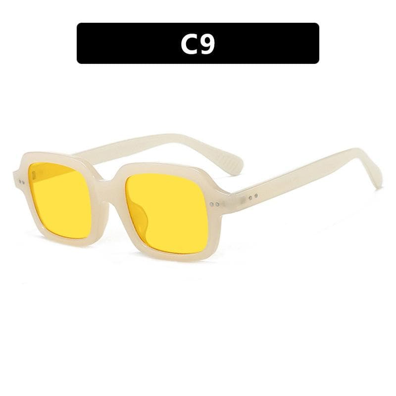 Trendy Women's Rectangular Sunglasses UV400 Retro Small Frame Rice Nail Decorative Shades for Travel 1PC