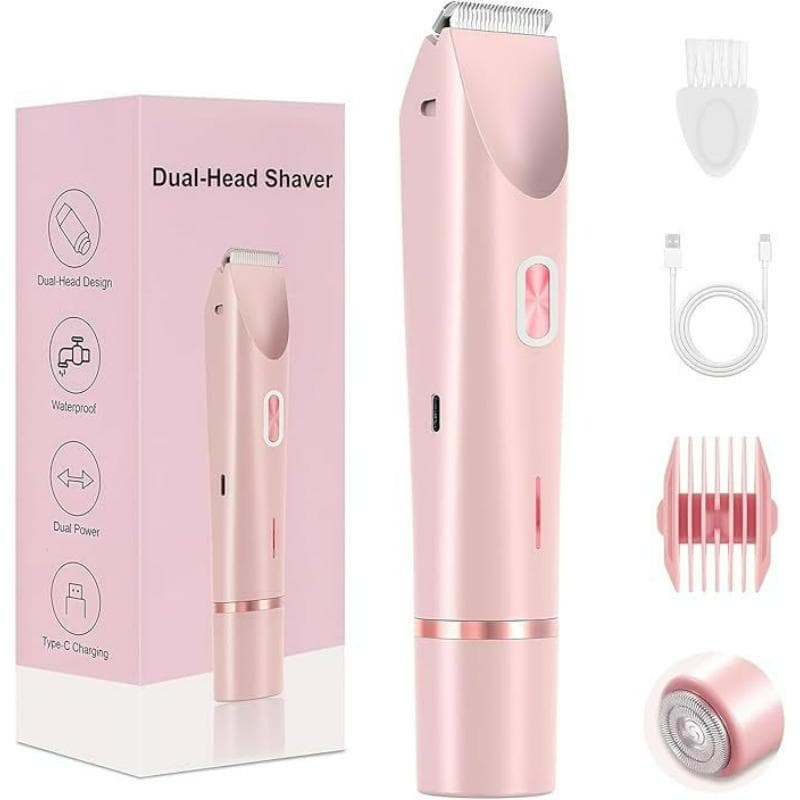 Electric Razors Shaver ,Bikini Trimmer For Women,2 In 1 Wet & Dry Electric Waterproof Razor Shaver, USB Rechargeable Dual Head Shaver pink