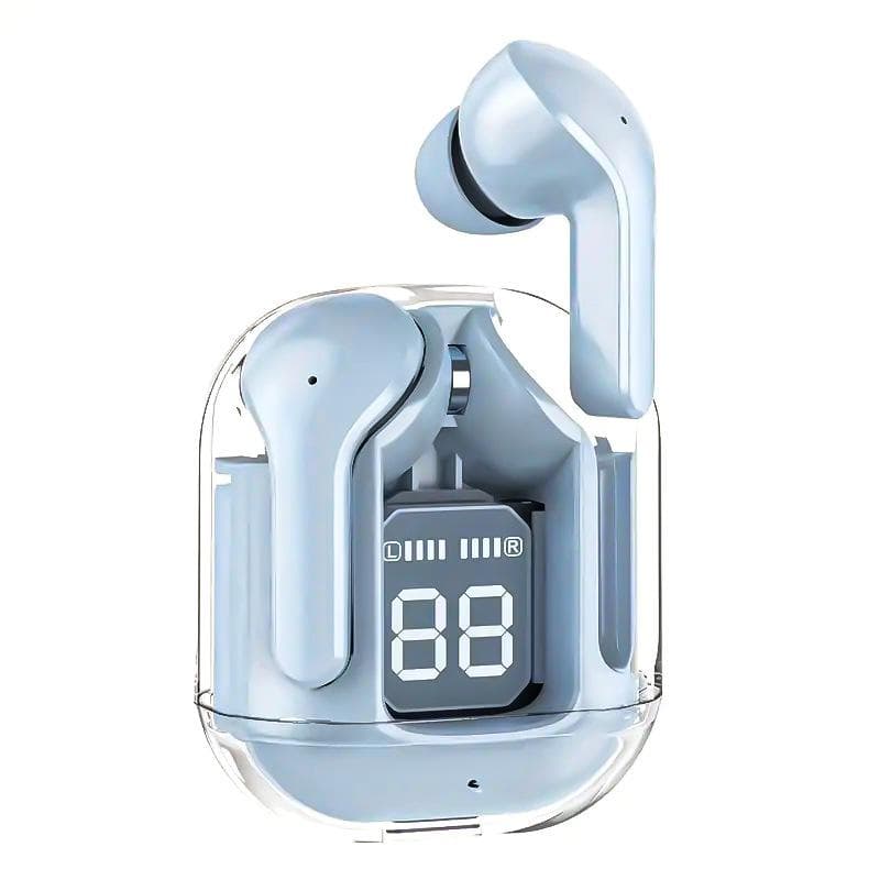 Wireless Earphones Transparent Charging Case Bluetooth 5.3 Earbuds ENC Sports Music Headphones HiFi Stereo Earbuds Power Digital Display Earphones blue