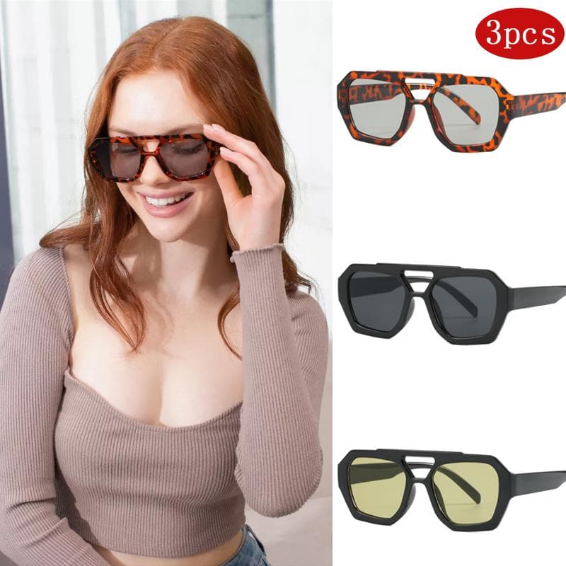 3pcs Women Double Beam Sunglasses Fashion Leopard Print UV Protection Lightweight Comfortable Outdoor Accessories