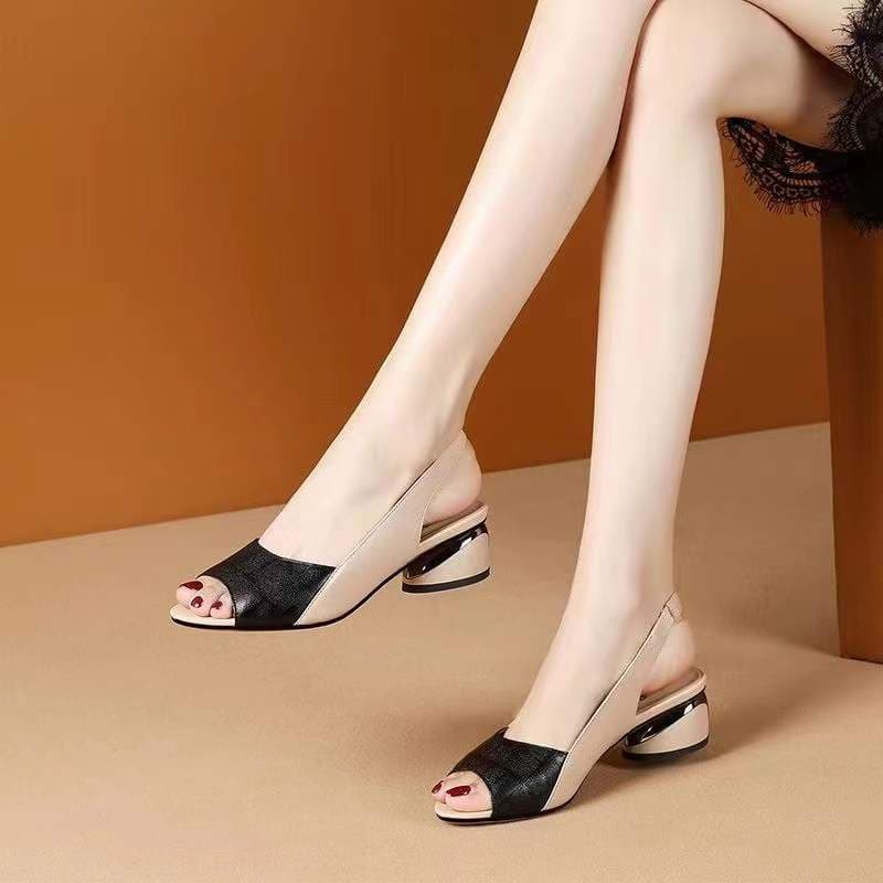 Summer Fashion Sandals Women Colored Fish Mouth Thick Heels Large Size Back Hollow One Line Women Shoes Sandals 35 black
