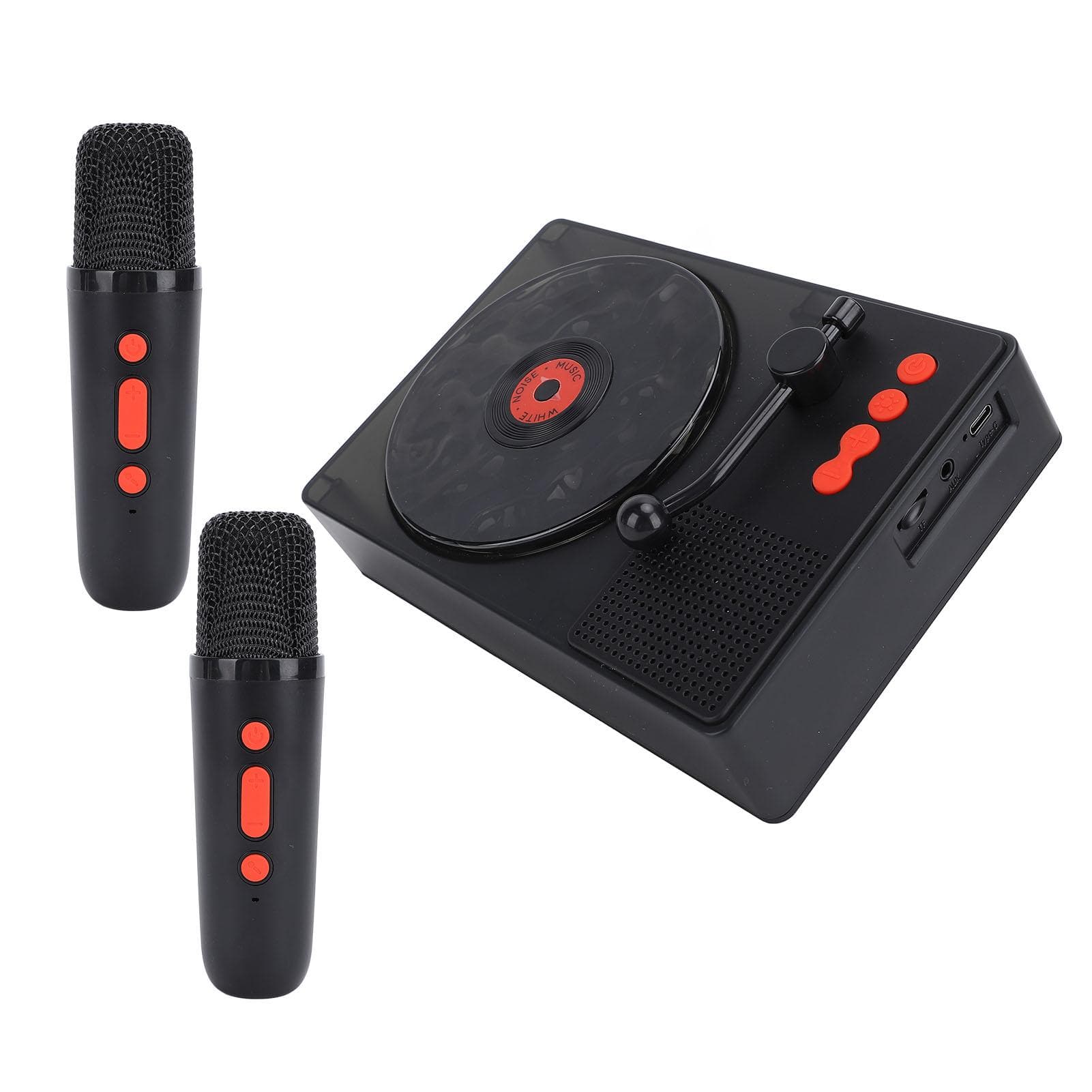 Wireless Microphone Speaker Night Light Portable Retro Record Player BT Speaker for Bedroom Living black