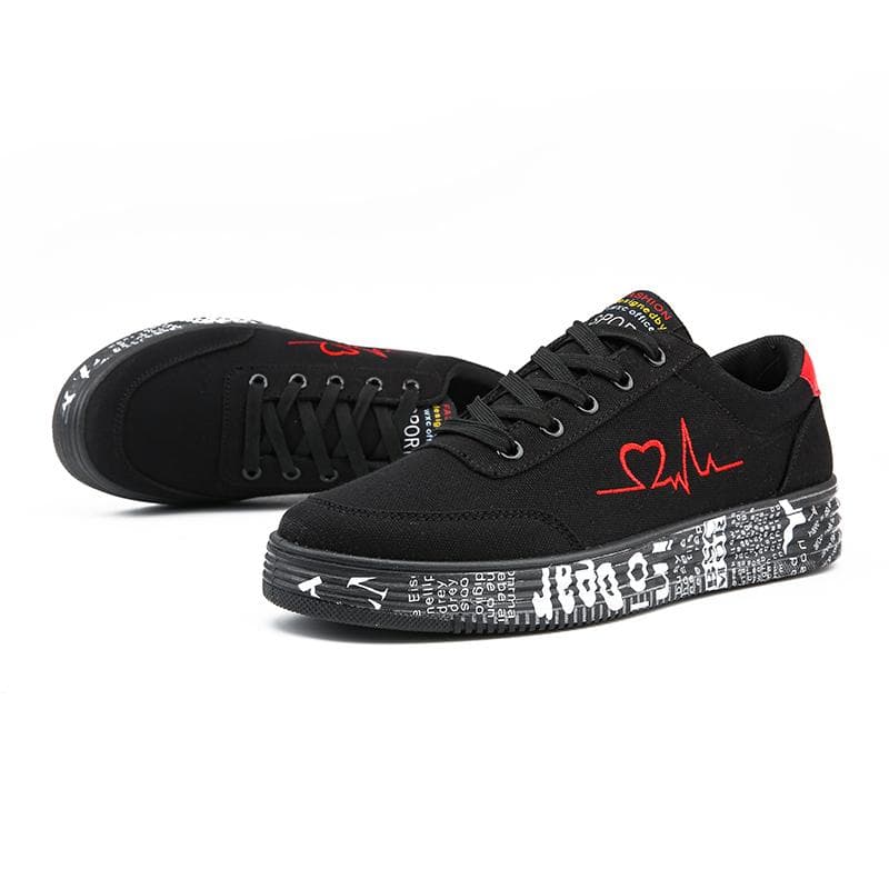 TUINANLE Spring Low Cut Canvas Shoes Womens Red Student Shoes Flats Sneakers Lover Shoes 44 black