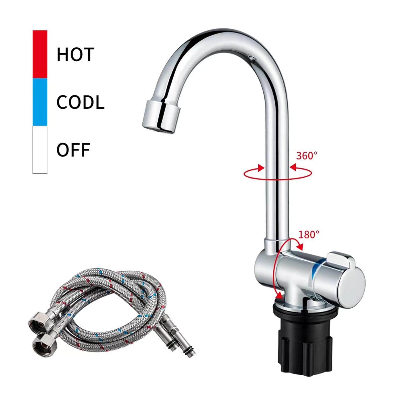 Folding Kitchen Faucets Polish Chrome Single Handle Basin Mixer Tap with Water Supply Hoses 360 silver