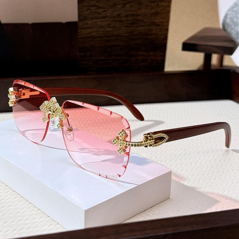 Cross Town Diamond Sunglasses Men'S Gypsy Golden Minute Frameless Sunglasses Decorative Wood Grain