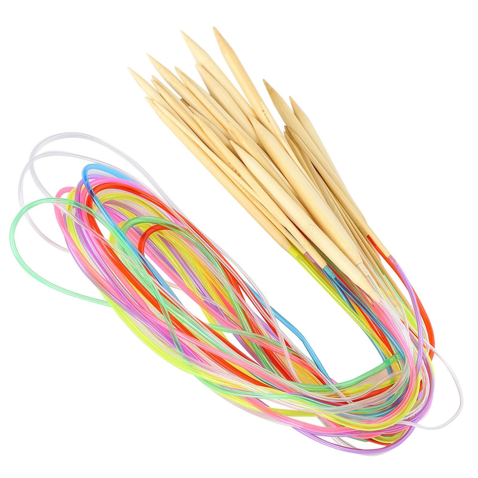 18Pcs Circular Needle DoublePoint Bamboo Color Flexible Tube Connection Knitting Tool Set(120cm ) 120cm / 47.2in