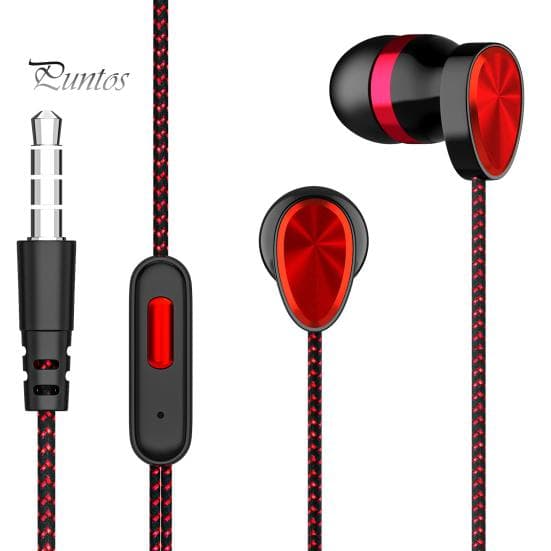 Earphone with Mic Dual Moving Coil 3.5mm In-ear Wired Sports Headphone for Smart Phone red