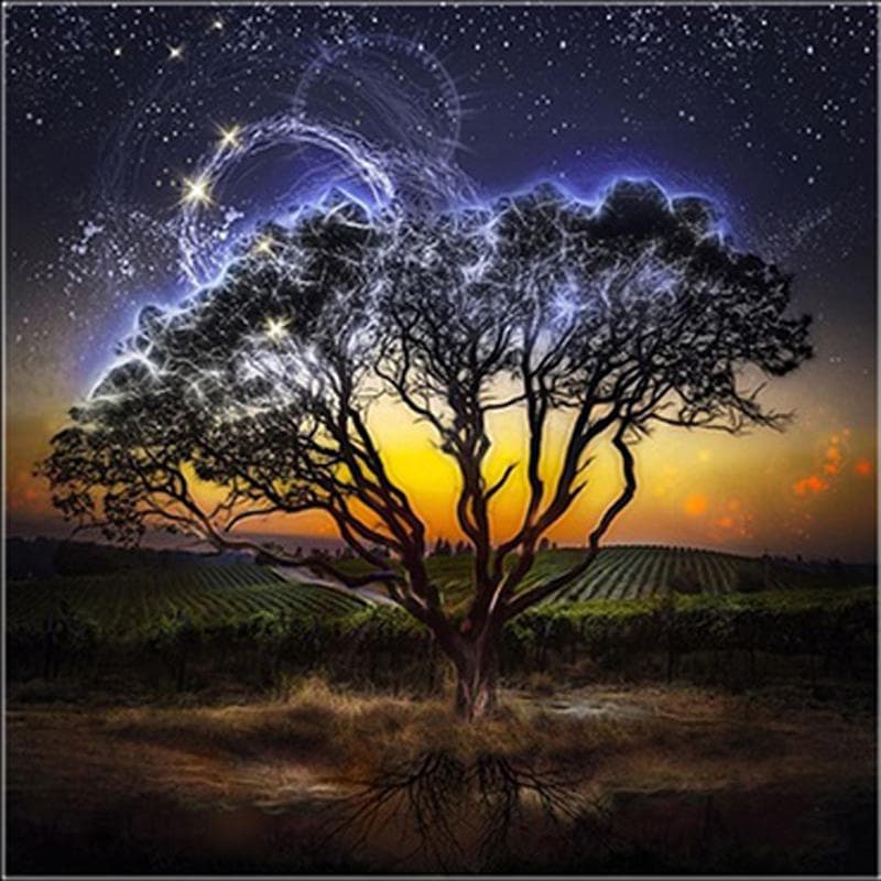 Diy Diamond Embroidery Night Sky Tree Scenery Diamond Painting Cross Stitch Home Decor 30X30CM