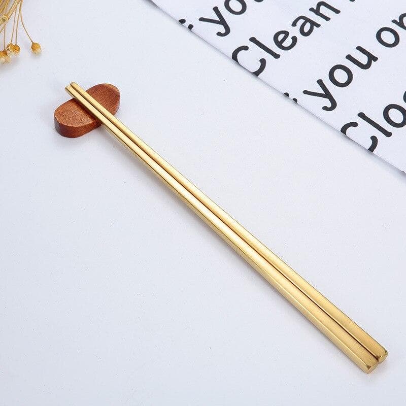 1 Pair Stainless Steel Chopsticks Portable Non-slip Food Sticks Tableware 23cm Chinese Chopsticks Tableware Kitchen Tools gold