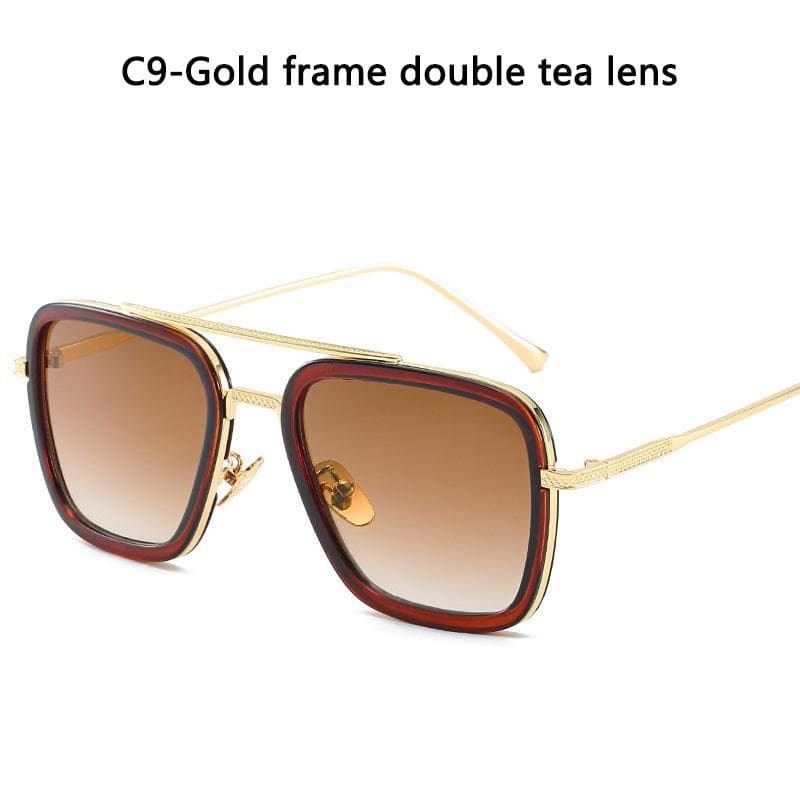 Square Edith Sunglasses Vintage Tony Stark Silver Metal Frame Blue Lens Steampunk Eyewear for Men Women SHOW AS PICTURE