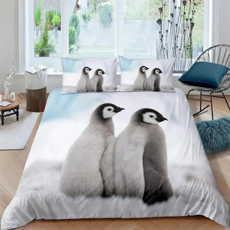 Penguin Duvet Cover Set Cartoon Style Bedding Set,Girls Adult Single Twin Queen Size,Duvet Cover Pillowcase Bedding 200x230cm