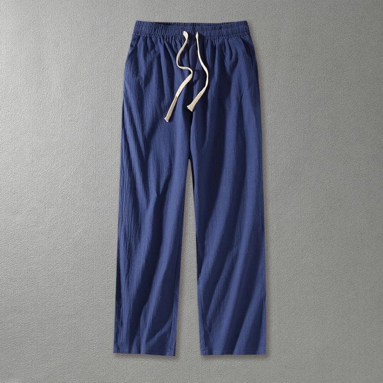 Men's Spring and Summer Light Breathable Cotton Pants Loose Large Size Casual Straight Pants L blue
